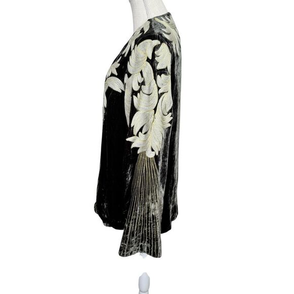 RARE Chasing Unicorns Movin’ Moving On Up Silk Velvet Jacket Olive Green Large - Picture 7 of 14